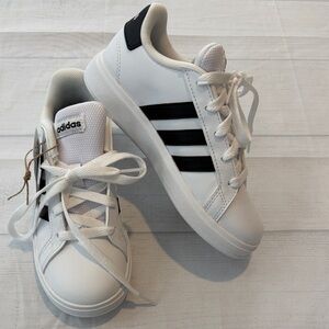 adidas Kids White Sneakers with Black Stripes